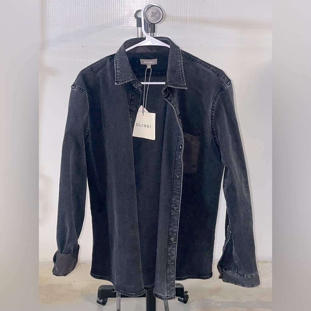 Denim Shacket - Black, Flim-Fit, Stretch